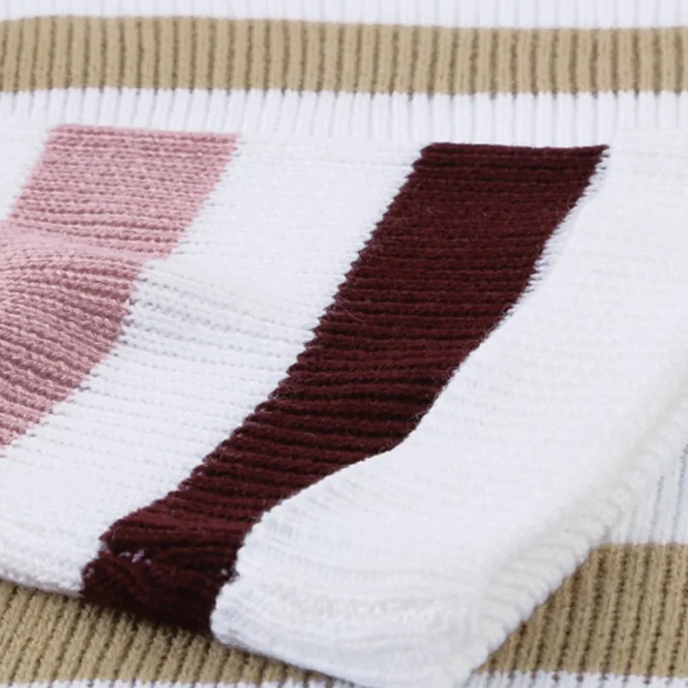 Pink Casual Loose Bell Sleeves Striped Knit Sweater - Picture 9 of 15